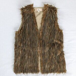 Faux Fur Brown Cream Back Chunky Knit Vest